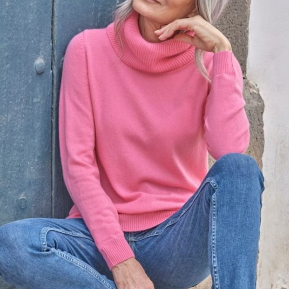 WoolLovers Women Medium Pink Cowl Neck Merino Cashmere Knit Sweater Jumper A334F